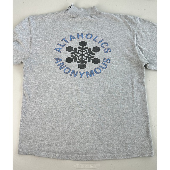 Vtg Altaholics Anonymous Shirt Mens Large Gray Mock Snowflake Utah Pullover Ski - Picture 1 of 15